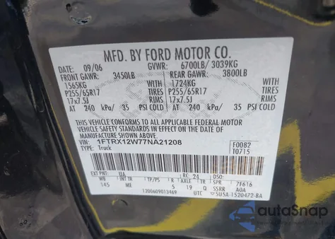 2007 Ford F-150 Stx/Xl/Xlt из США, поврежденный, VIN 1FTRX12W77NA21208